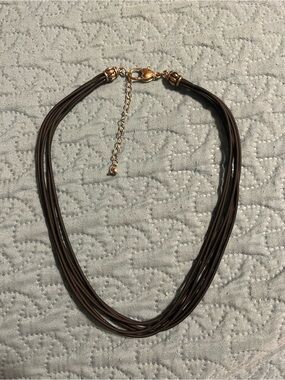 Multi-Strand Black Cord Necklace with Gold Accents 16”